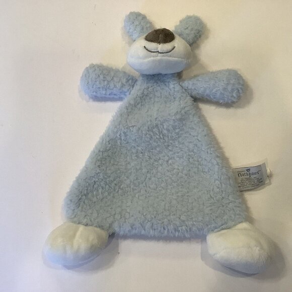 Demdaco NAT And JULES Security Blanket Puppy Dog Blue Lovey Rattle Plush Toy - Picture 2 of 8